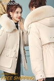 Huibaolu 2023 Winter Women's Parkas Plush Cotton Jacket Thick Coat With Hood Oversized Midi Long Wool Collar Warm Padded Hot Coats