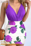 huibaolu Ruched Criss Cross Wrap Bodysuits &amp; Floral Print Skirt Set Summer Women Two Piece Set