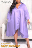 Huibaolu Plus Size Women Single Breasted Long Sleeve Irregular Smock Shirt Dress Vintage Ins Curve Loose Dresses Vestidos