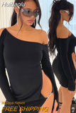 Huibaolu Cut Out Off Shoulder Long Sleeve Mini Bodycon Dress Women Summer Sexy Skinny Party Dresses Clubwear Black