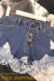 Huibaolu Waist Tassel Broken Denim Shorts Women Summer Korean Version Raw Edge Wide Leg Loose Plus Size Jean Shorts Female