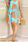 huibaolu Print Halter Backless Casual Dress Women Strapless Summer Dress