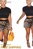 Huibaolu New Women Leopard Regular Shorts for Active Streewear Above Knee Pants