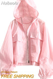 Huibaolu Lightweight Sunscreen Clothing for Women's Spring/Summer 2023 New Bat Sleeve Hooded Micro Transparent Short Coat