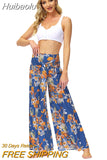 Huibaolu New Boho Print High Waist Belted Beachwear Loose Pants Summer Vacation Women Clothing Beach Wear Swim Suit Cover Up A1149