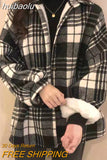 huibaolu Plaid Quilted Coats Autumn and Winter Vintage Style Casual Female Jackets for Woman Frosted Loose Velvet Ladies Shirts