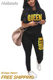 Huibaolu Active Queen Striped Sweatsuit Women's Set Tee Tops Jogger Pants Set Sporty Tracksuit Two Piece Set Fitness Outfit 2023