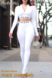 Huibaolu Streetwear White Pink 2 Two Piece Set Women Outfits Fitnesss Long Sleeve Crop Top Leggings Women Ladies Tracksuit Female