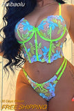 Huibaolu Luxury Lingerie Sexy Floral Embroidery Set Woman 2 Pieces Underwire Bra Thongs Exotic Intimate Neon Green Underwear