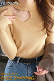 Huibaolu Hollow Out Pullover Sweater Women Autumn Winter Black Jumper Soft Warm Women Long Sleeve Slim Knitted Tops 2023 Pull Femme