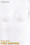 huibahe Sexy Shiny Diamond Fishnet Women Tops Black Round Neck See Through Tops Women Summer Skinny Fashion Party Clubwear 2023