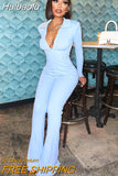 Huibaolu Women Knit Ribbed Zipper Fly High Waist Tunic Wide Leg Flare Jumpsuit Sexy Party Club One Piece Overall Outfit Playsuit