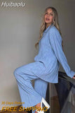 Huibaolu Women's Set Long Sleeve Shirt Coats Wide Leg Pants Loose Casual Tracksuit Pleated Two Piece Set Sleepwear Fitness Outfit