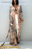 Huibaolu Bohemian Tie dye Striped Long Tunic Sexy Kimono Dress Spring/Autumn Women Plus Size Beach Wear Elegant Striped Dress Q1314