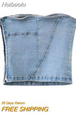 Huibaolu TRAF Women Fashion Side Zipper Denim Crop Camis Bustier Tops Vintage Backless Sexy Tanks Female Camis Mujer