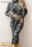 huibaolu Pattern Print Sexy Split Bodycon Dress Women Long Sleeve Slim Belted Mid-calf Dress