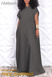 Huibaolu Vintage Women Fashion Batwing Short Sleeve Denim V-back Loose Slim Maxi Long Dress 2023 High Street Vestido Jean Dresses
