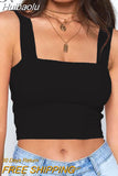 Huibaolu Square Neck Sleeveless Summer Crop Top White Women Black Casual Basic T Shirt Off Shoulder Cami Sexy Backless Tank Top