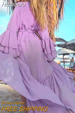 Huibaolu White Beach Dress Casual Chiffon Flare Sleeve Tunic Summer Elegant Women Plus Size BeachWear Trumpet / Mermaid Dresses A911