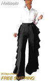 Huibaolu Elegant Women Ruffles Splicing Side Loose Wide Leg High Waist Pants 2023 New INS Street Party Trousers