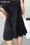 Huibaolu Straight Dress Women Cotton Vintage Summer Party Dress Loose O-Neck Butterfly Sleeve Elegant Dress Cocktail Sexy Club