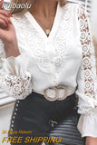 huibaolu Lace Mock Neck Button Design Blouse Tops Women