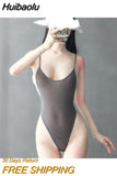 Huibaolu piece swimsuit women swimwear monokini sexy bikini Solid color Sling Transparent Open file Fun Backless Japanese student spa