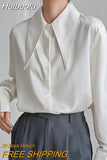 Huibaolu Sleeve White Satin Blouse Women Autumn New Fashion Loose Vintage Button Shirt Women Clothing Chic Office Lady Tops 18015