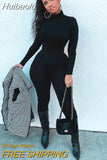 Huibaolu Winter Long Sleeve Brown Sexy Bodycon Jumpsuit Women Romper One Piece Outfit Turtleneck White Black Jumpsuit Female Ladies