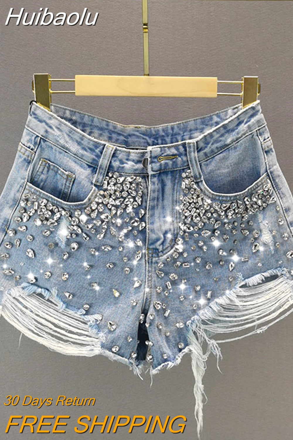 Huibaolu Hot Pants Ripped Wide-Leg Denim Shorts Female 2023 Summer New Woman High Waist Loose and Slimming Short Jeans