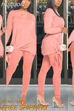 Huibaolu Street Sweatsuit Women's Set Bow Hem Long Sleeve Tee Tops Stacked Legging Pants Suit Tracksuit Two 2 Piece Set Outfit