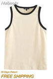 Huibaolu Casual Women White O Neck Retro Tank 2023 Summer Fashion Ladies Casual Female Sleeveless Top