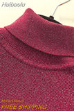 Huibaolu Quality Warm Women Sweater Shiny Turtleneck Pullover Sweaters Fashion Slim Knitted Tops Female Jumper 2023 Autumn Winter