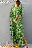 Huibaolu Leopard Self Belted Side Split Summer Beach Dress Long Tunic Women Clothes Plus Size Beachwear Maxi Dress Q1226