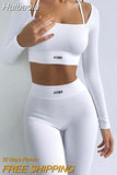 Huibaolu 2023 Spring Autumn Design Sports Fitness Long Sleeve Crop Top And Pant Set Women Knitted Yoga Two Piece Set