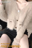 Huibaolu Cashmere Sweater V-neck Y2K E-girls Club Long Sleeved Tops Women Mohair Knitted Cardigans Vintage Loose Short Jacket N825