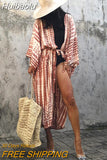 Huibaolu Bohemian Tie dye Striped Long Tunic Sexy Kimono Dress Spring/Autumn Women Plus Size Beach Wear Elegant Striped Dress Q1314