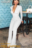 Huibaolu Women Knit Ribbed Zipper Fly High Waist Tunic Wide Leg Flare Jumpsuit Sexy Party Club One Piece Overall Outfit Playsuit