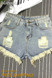 Huibaolu High Waist Tassel Broken Denim Shorts Female Summer Korean Version Raw Edge Wide Leg Loose Plus Size Jean Shorts Women