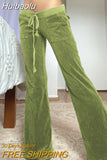 Huibaolu High Waist Sweatpants Joggers Women Green Velvet Wide Leg Straight Pants Pockets Vintage Trousers Outfit New Iamhotty