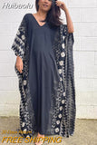 Huibaolu Casual Plus Size Long Kaftan Vintage V-neck Batwing Sleeve Summer Women BeachWear Long Bathing Loose Maxi Dress A1059