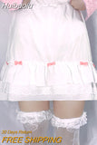 Huibaolu Cascading Ruffle A-line Kawaii Skirt with Bow Aesthetic White Mini Skirts Japanese Style Lolita Skirts Fairycore Outfit