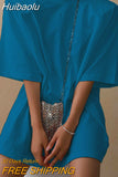 Huibaolu Fashion Loose Summer Tee Women Casual O Neck Long T Shirt Female Short Sleeve Shoulder Pad T-shirt Solid Tees Clothes 20816