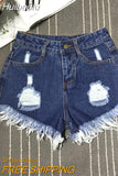 Huibaolu High Waist Tassel Broken Denim Shorts Female Summer Korean Version Raw Edge Wide Leg Loose Plus Size Jean Shorts Women