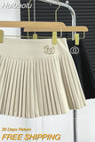 Huibaolu Woolen Pleated Skirts Women Autumn Winter Mini Skirt High Waist Casual Harajuku Sweet Skirt Shorts Dance Streetwear O322