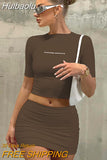 Huibaolu Y2K Two Piece Set Casual 2023 Long Sleeve Crop Top Shirts And Mini Bodycon Skirts Black Women Sets Party Outfits Club Sexy