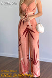 huibaolu Print Backless Spaghetti Strap Cami Tops &amp; High Waist Wide Leg Pants Set Summer Women Two Piece Set