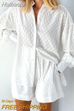 Huibaolu Women Shorts Set White Shirt Long Sleeve Two Piece Set for Women Fashion Loose Casual 2 Piece Sets Women Outfit New 22076