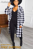 Huibaolu Women Plaid Long Sleeve Button Up Blouse Style Wool and Blends Outcoat Winter Vintage Woman Jacket Wool Coat