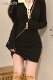 huibaolu Sleeve Dresses Women Elegant Official Leisure Korean Fashion Spring Daily Vestido Feminino Retro Slim Sexy Patchwork Club